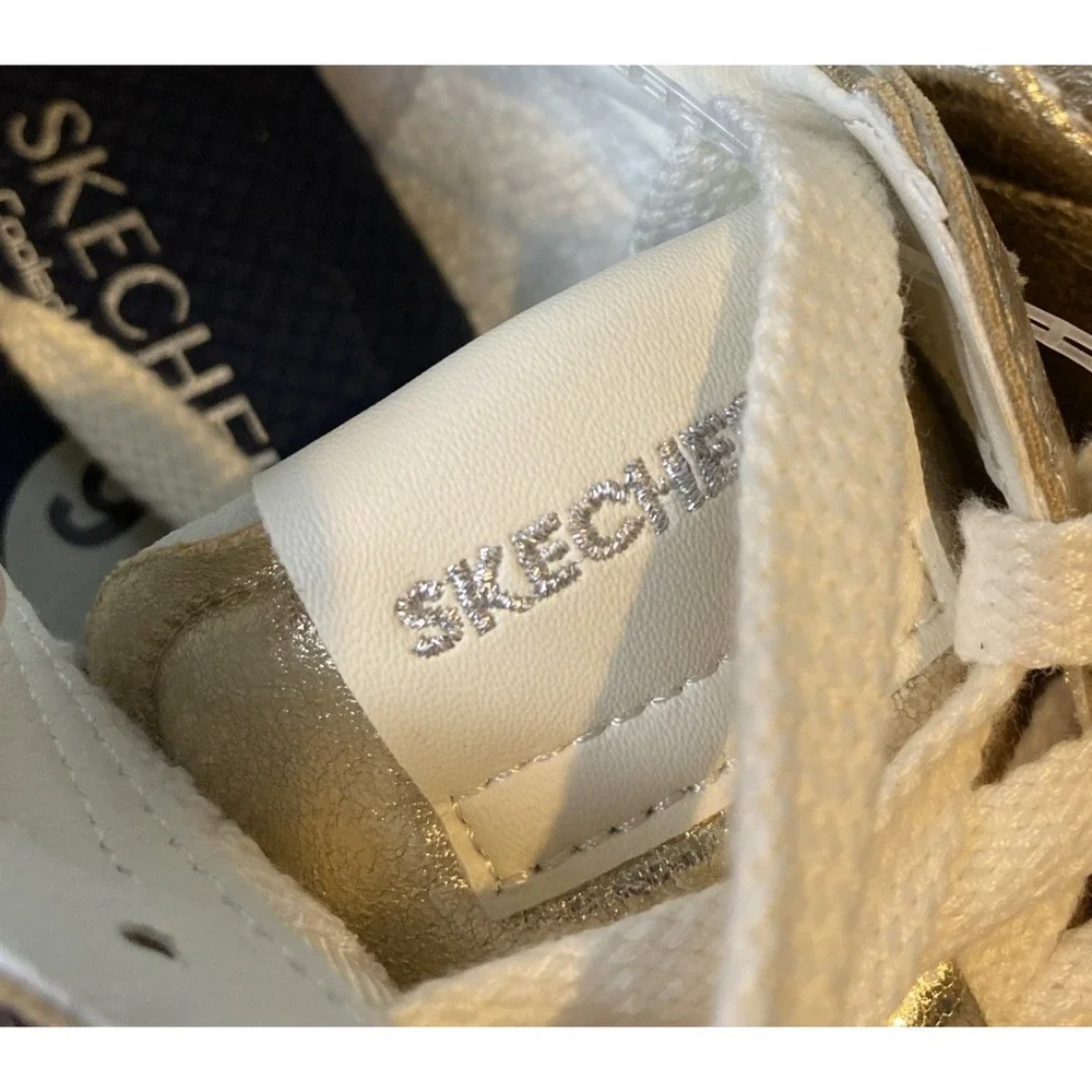 Skechers Women's Sport Court 2.0-Much Metallic Sneaker Size 9.5 Solid Gold Shiny